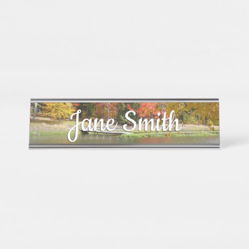 Seven Springs Fall Bridge III Autumn Landscape Desk Name Plate