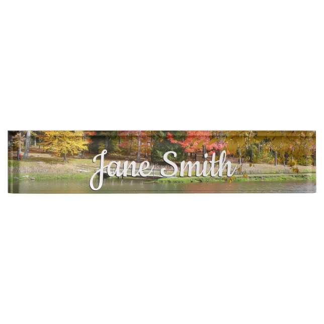 Seven Springs Fall Bridge III Autumn Landscape Desk Name Plate (Front)