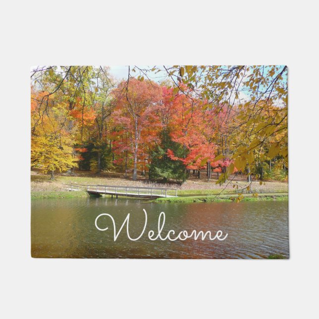 Seven Springs Fall Bridge III Autumn Landscape Doormat (Front)