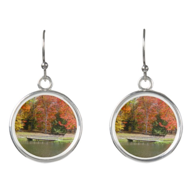 Seven Springs Fall Bridge III Autumn Landscape Earrings (Front)