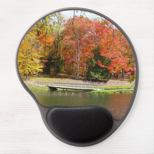 Seven Springs Fall Bridge III Autumn Landscape Gel Mouse Pad (Front)