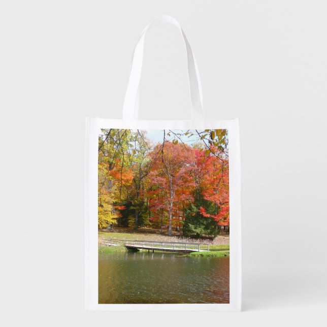 Seven Springs Fall Bridge III Autumn Landscape Grocery Bag (Front)
