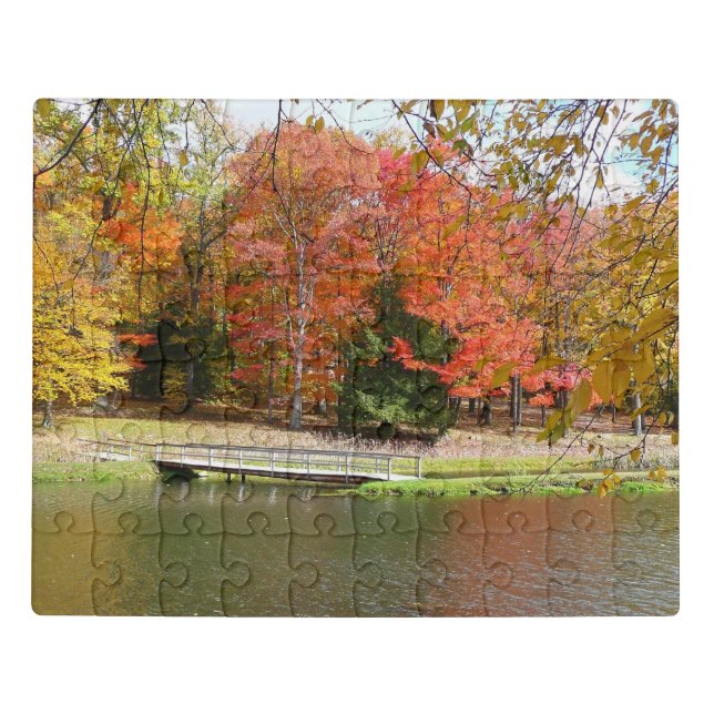 Seven Springs Fall Bridge III Autumn Landscape Jigsaw Puzzle (Puzzle Horizontal)