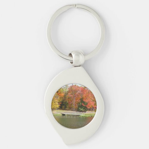 Seven Springs Fall Bridge III Autumn Landscape Keychain