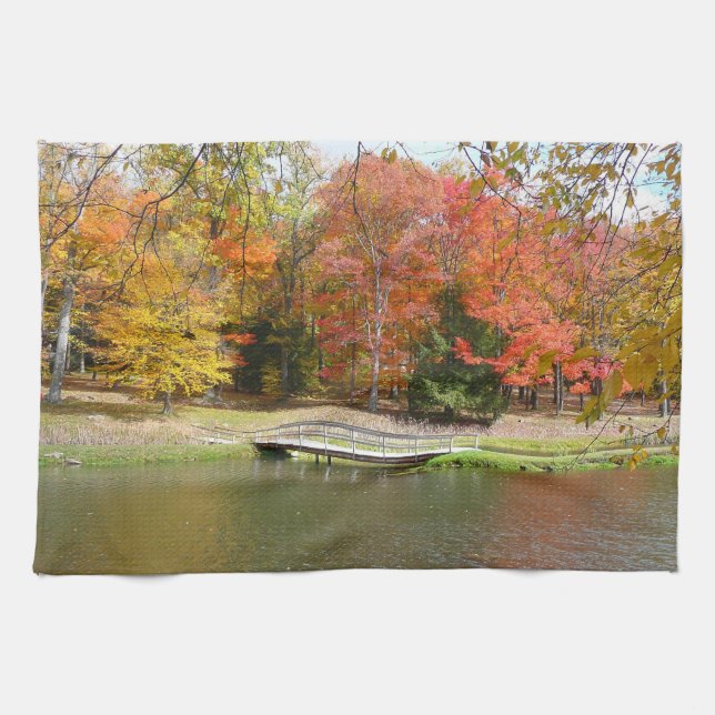 Seven Springs Fall Bridge III Autumn Landscape Kitchen Towel (Horizontal)