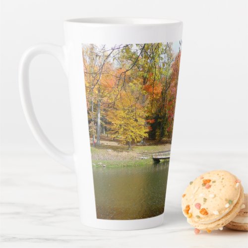 Seven Springs Fall Bridge III Autumn Landscape Latte Mug