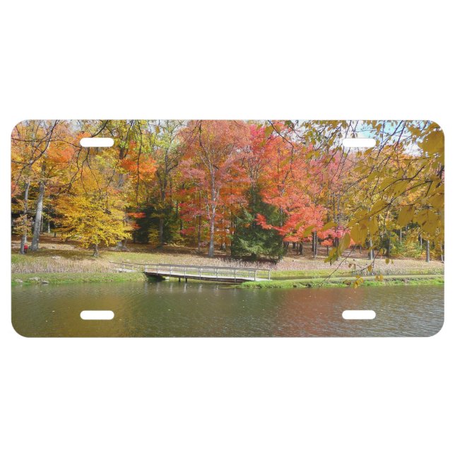 Seven Springs Fall Bridge III Autumn Landscape License Plate (Front)