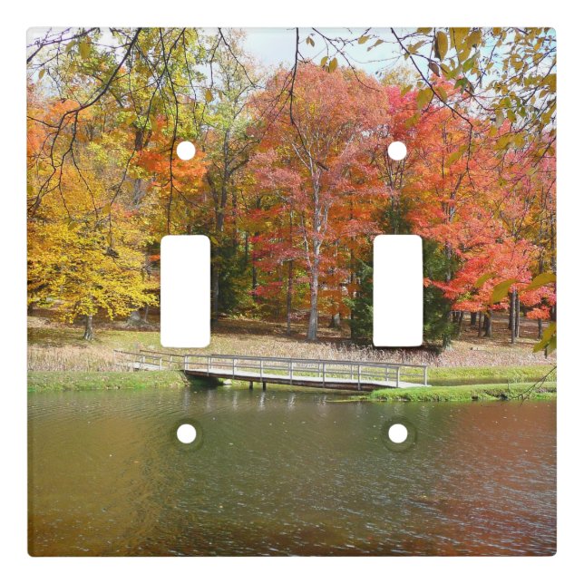 Seven Springs Fall Bridge III Autumn Landscape Light Switch Cover (Front)