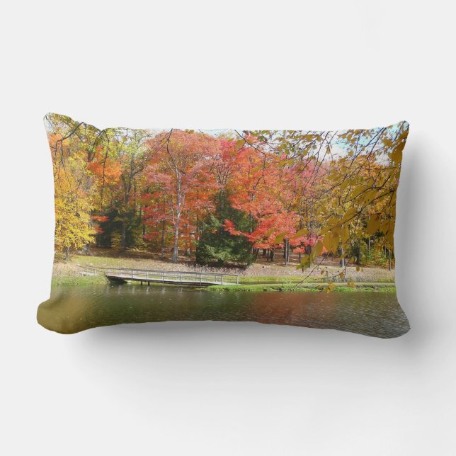 Seven Springs Fall Bridge III Autumn Landscape Lumbar Pillow (Front)
