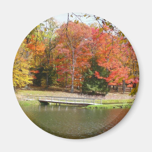 Seven Springs Fall Bridge III Autumn Landscape Magnet (Front)