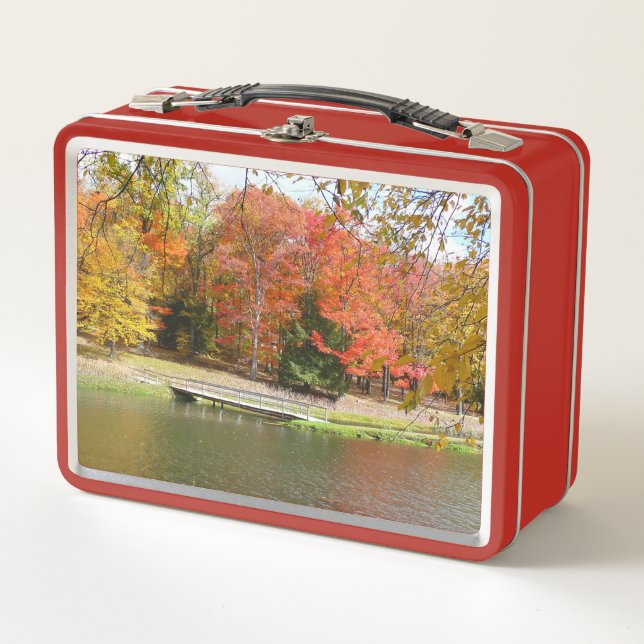 Seven Springs Fall Bridge III Autumn Landscape Metal Lunch Box (Front)