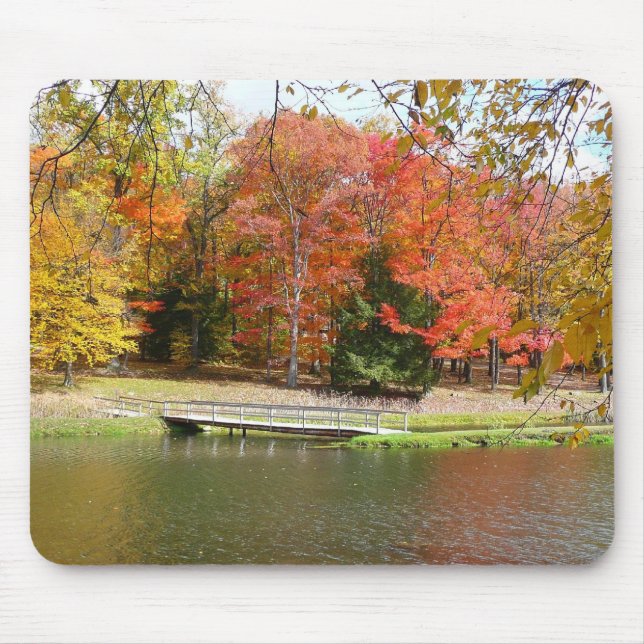 Seven Springs Fall Bridge III Autumn Landscape Mouse Pad (Front)