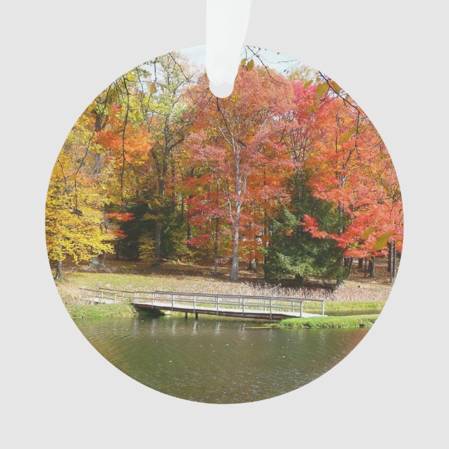 Seven Springs Fall Bridge III Autumn Landscape Ornament (Front)