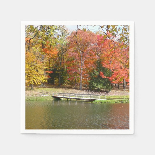 Seven Springs Fall Bridge III Autumn Landscape Paper Napkins (Front)