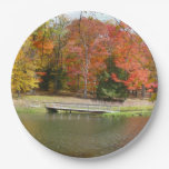 Seven Springs Fall Bridge III Autumn Landscape Paper Plates
