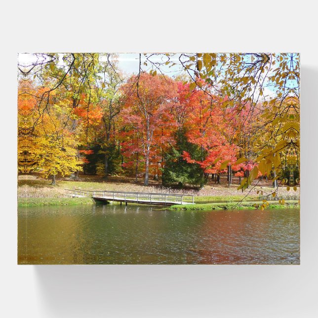 Seven Springs Fall Bridge III Autumn Landscape Paperweight (Front)