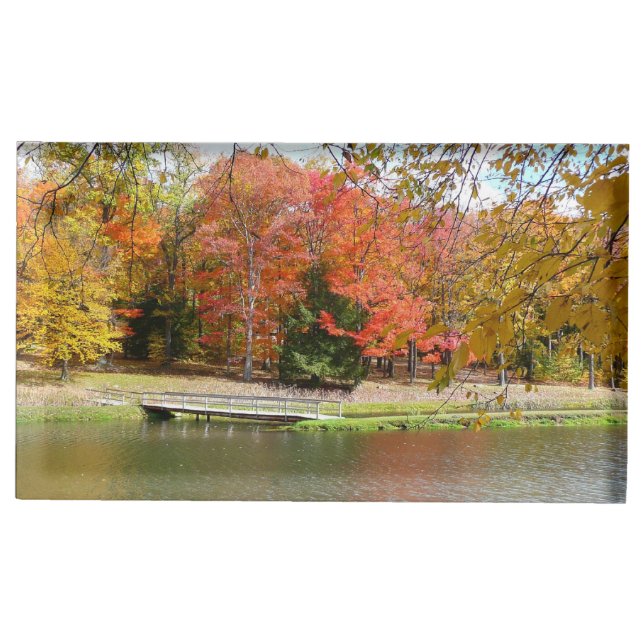 Seven Springs Fall Bridge III Autumn Landscape Place Card Holder (Front)