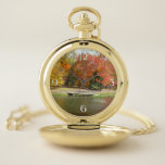 Seven Springs Fall Bridge III Autumn Landscape Pocket Watch