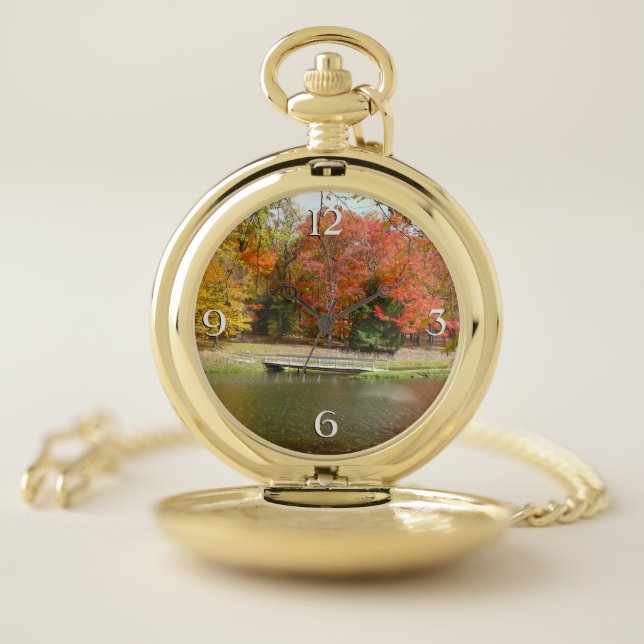 Seven Springs Fall Bridge III Autumn Landscape Pocket Watch (Inside)