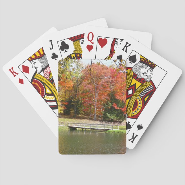 Seven Springs Fall Bridge III Autumn Landscape Poker Cards (Back)