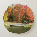 Seven Springs Fall Bridge III Autumn Landscape Round Pillow