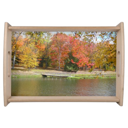 Seven Springs Fall Bridge III Autumn Landscape Serving Tray