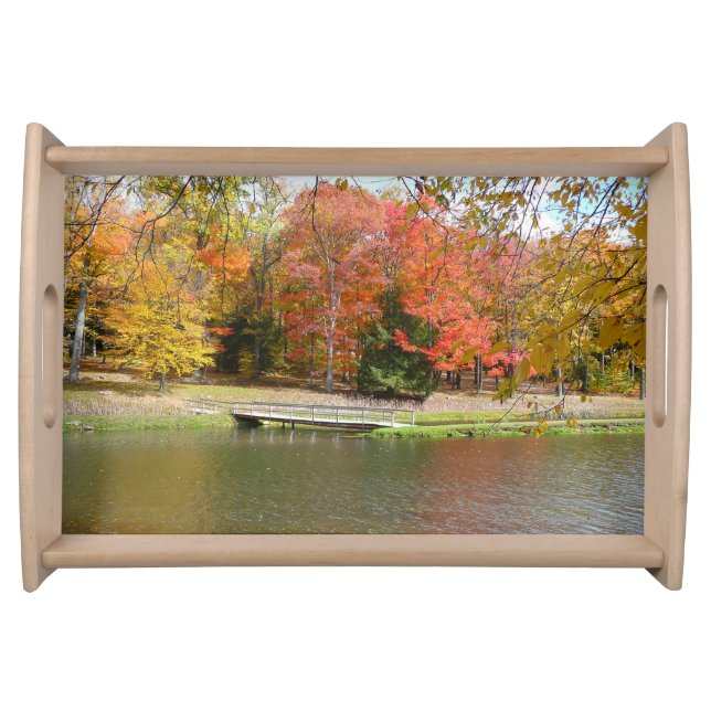 Seven Springs Fall Bridge III Autumn Landscape Serving Tray (Front)