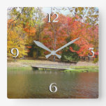 Seven Springs Fall Bridge III Autumn Landscape Square Wall Clock