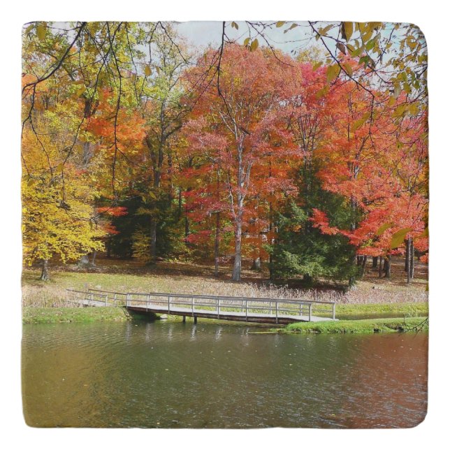 Seven Springs Fall Bridge III Autumn Landscape Trivet (Front)