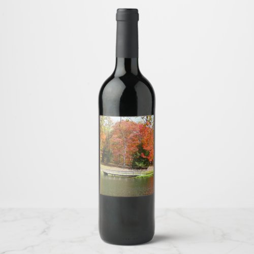 Seven Springs Fall Bridge III Autumn Landscape Wine Label