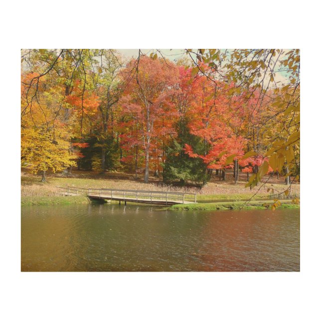 Seven Springs Fall Bridge III Autumn Landscape Wood Wall Art (Front)