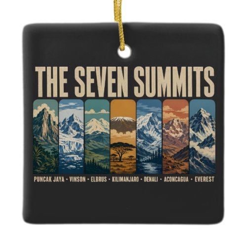 Seven Summits Mountain Landmarks Illustration Ceramic Ornament