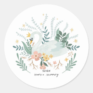 Seven Swans a-swimming 12 Days of Christmas Folk Classic Round Sticker