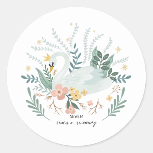 Seven Swans a_swimming 12 Days of Christmas Folk Classic Round Sticker