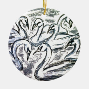 Seven Swans A Swimming Ceramic Ornament