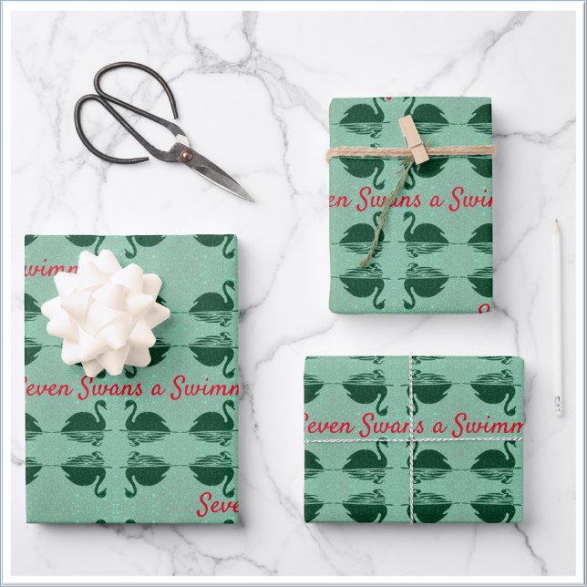 Seven Swans a Swimming Christmas Wrapping Paper Sheets (Bookmark my store! https://www.zazzle.com/store/capricepetit)