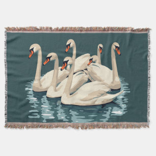 Seven Swans A Swimming Cut-Out Stencil-Style 4 Throw Blanket