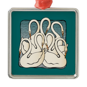 Seven swans a swimming metal ornament