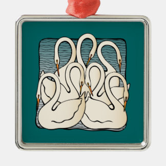 Seven swans a swimming metal ornament