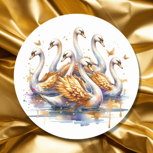 Seven swans a-swimming Twelve Days of Christmas Classic Round Sticker