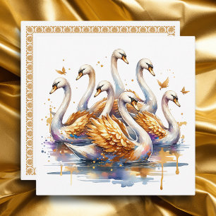 Seven swans a-swimming Twelve Days of Christmas Holiday Card