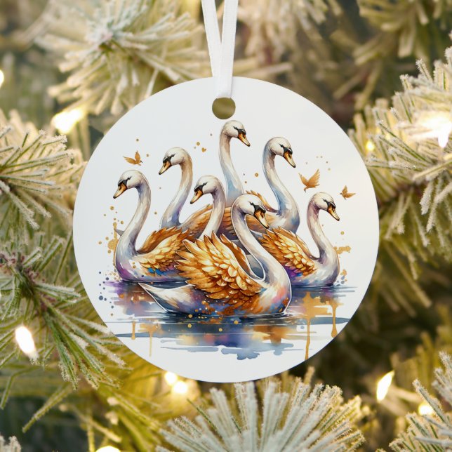  Seven swans a-swimming | Twelve Days of Christmas Metal Ornament (Insitu)