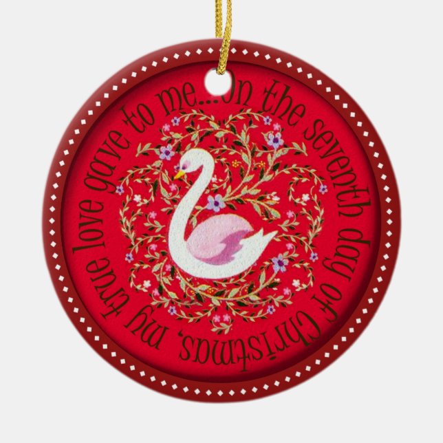 Seven swans aswimming ceramic ornament (Front)