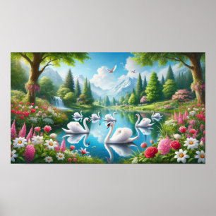 Seven Swans Swimming Poster
