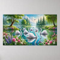 Seven Swans Swimming