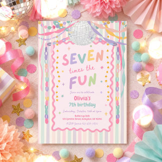 Seven Times The Fun Whimsical Girl 7th Birthday Invitation