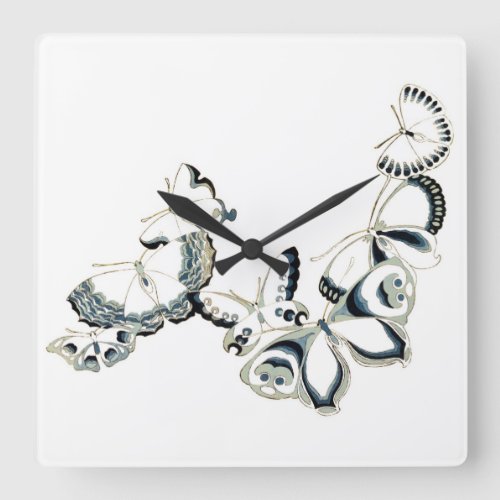 Seven Vintage Japanese Butterflies Square Wall Clock