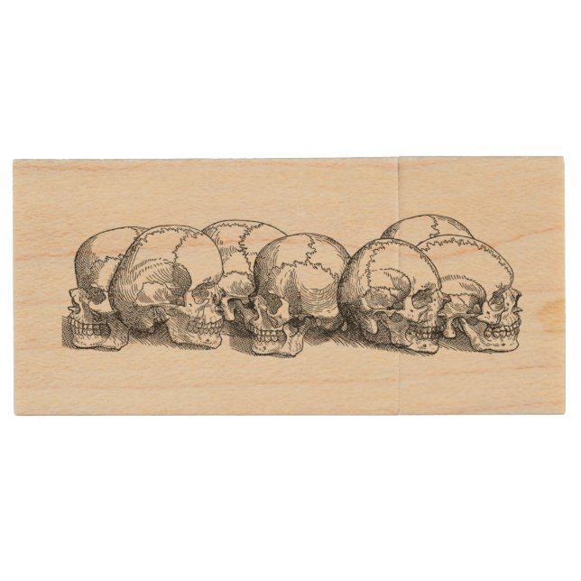 Seven Vintage Skulls Wood Flash Drive (Front)