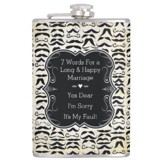 Seven Word for a Long and Happy Marriage Mustache Hip Flask