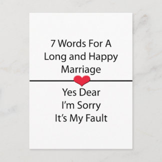 Seven Words For a Long and Happy Marriage Postcard